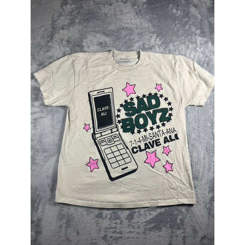 Sad Boys Clave Ali Graphic T Shirt Beige Flip Phone Stars Mens Large